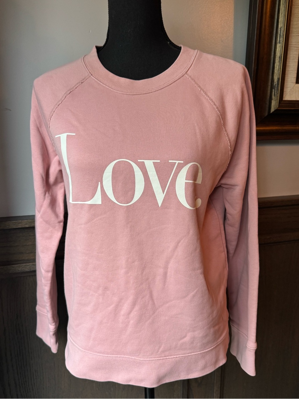 J. Crew Pink "Love" Graphic Crew Neck Sweatshirt Medium EUC - Picture 2 of 7